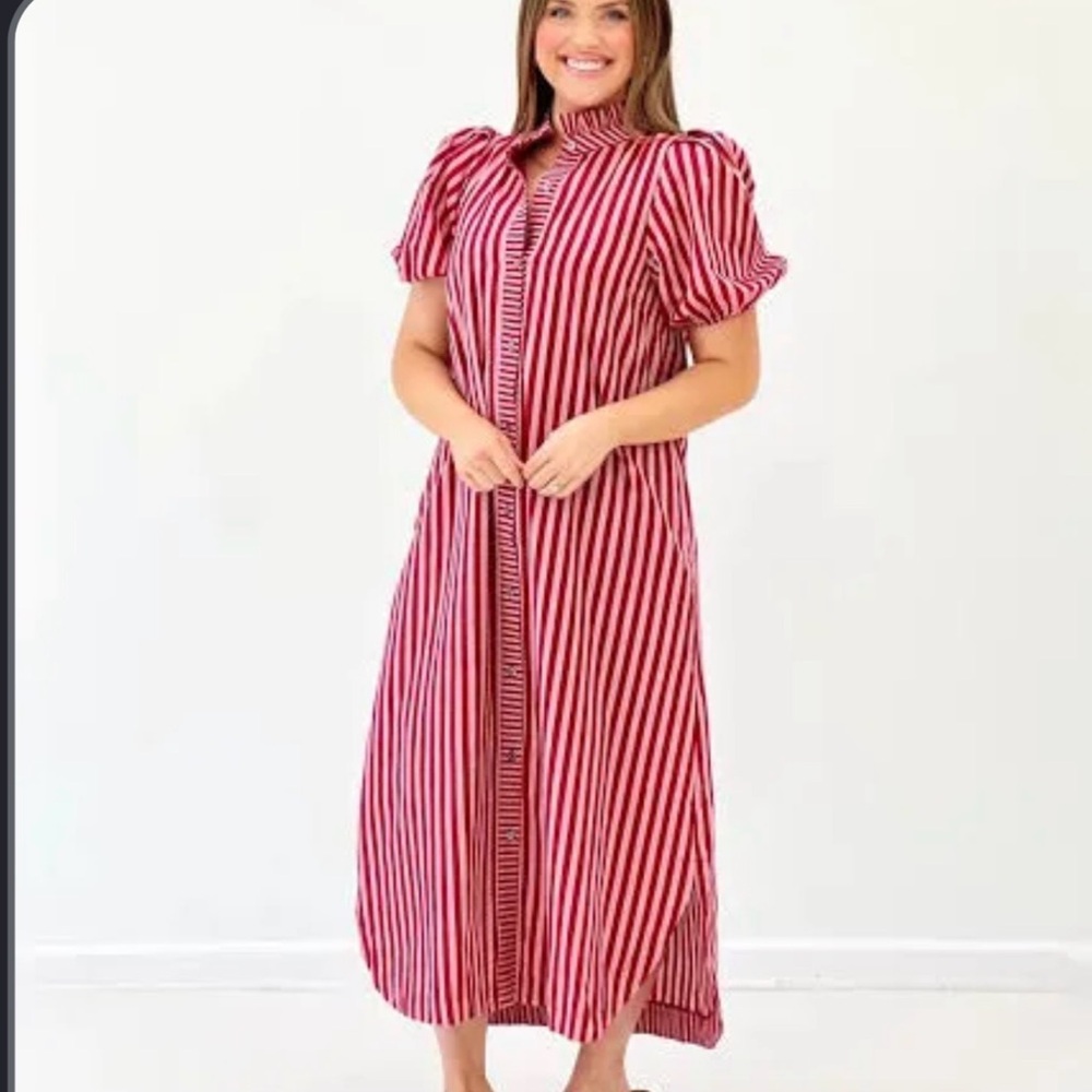 entro Red and White Striped Maxi Dress